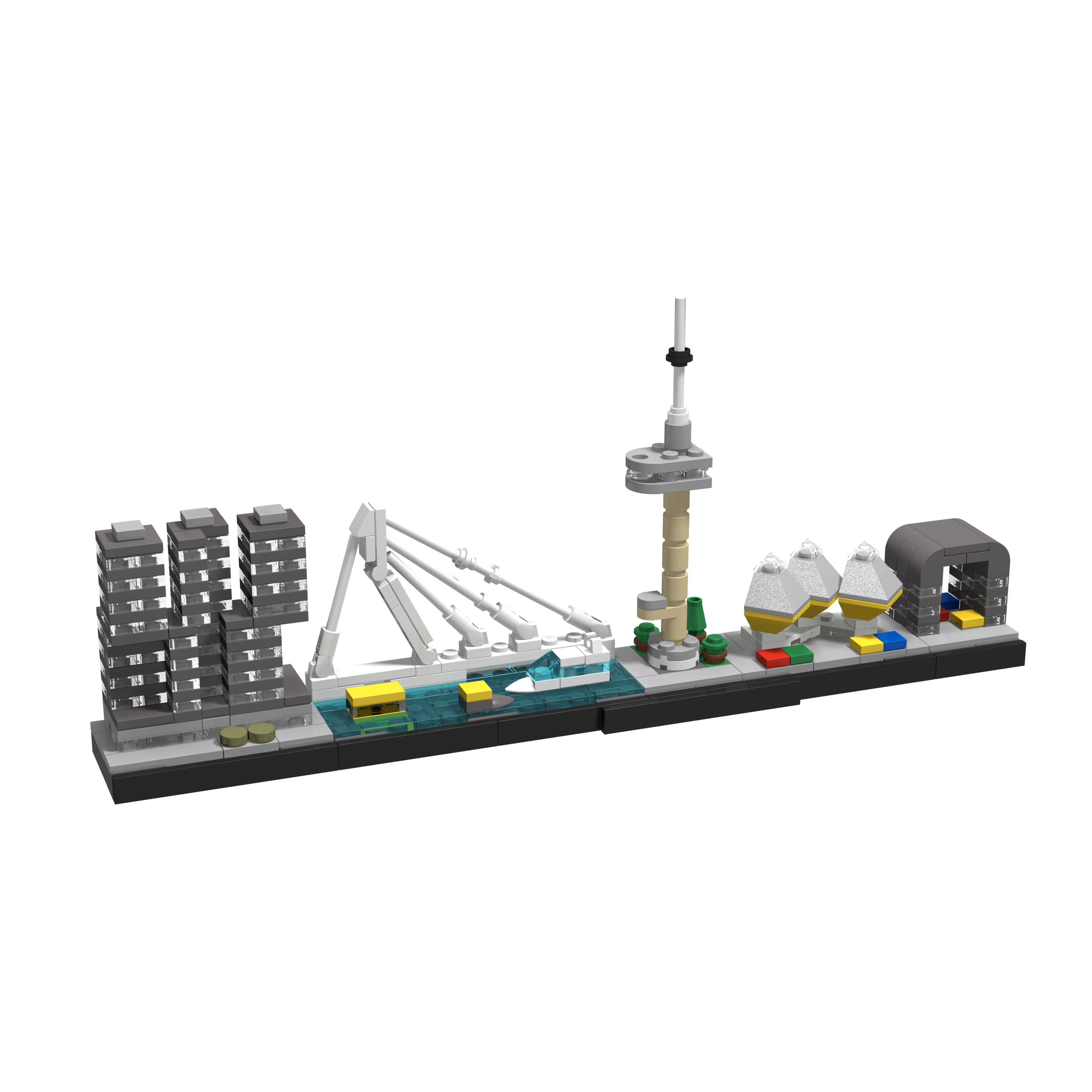 Bricksworld Architectuur Skyline Rotterdam (NL) Modules Erasmusbrug, Euromast, De Rotterdam, Kubuswoningen & Markthal