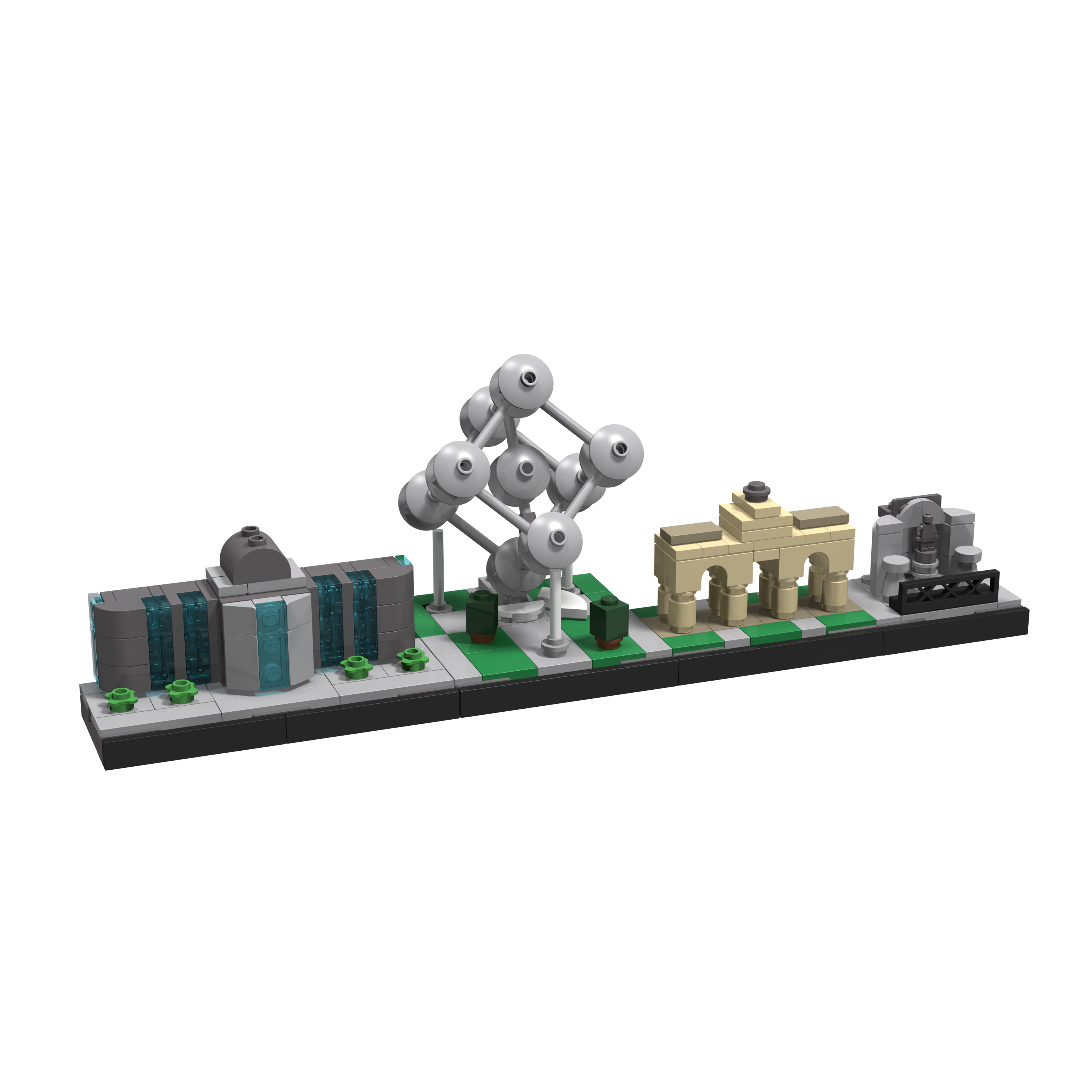 Bricksworld Architectuur Skyline Brussel (B) Modules Europees Parlement, Atomium, Jubelpark & Manneken Pis