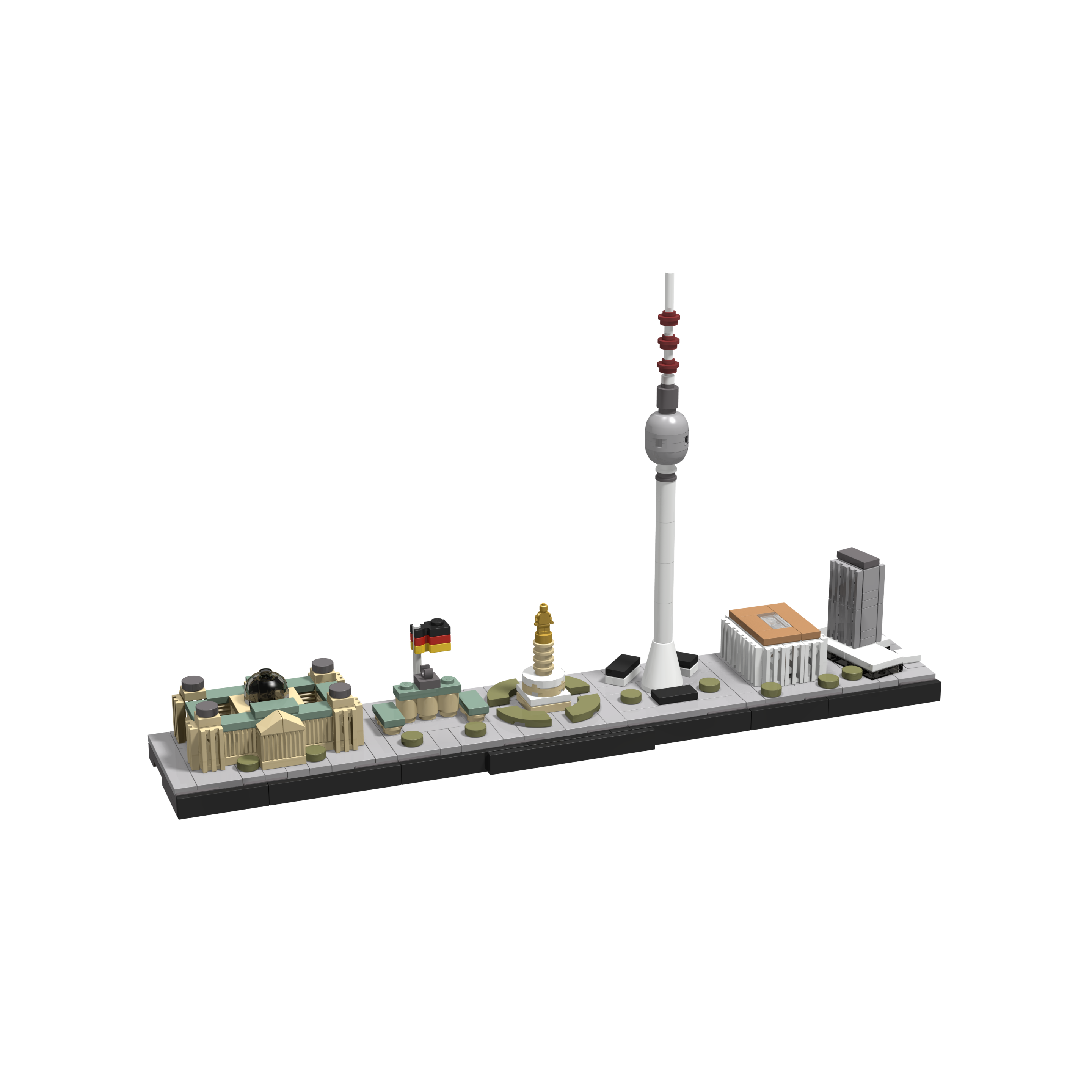 Bricksworld Architectuur Skyline Berlin (D) Modules Alexanderplatz, Brandenburgertor, Siegessäule, Fernsehturm & Reichstag