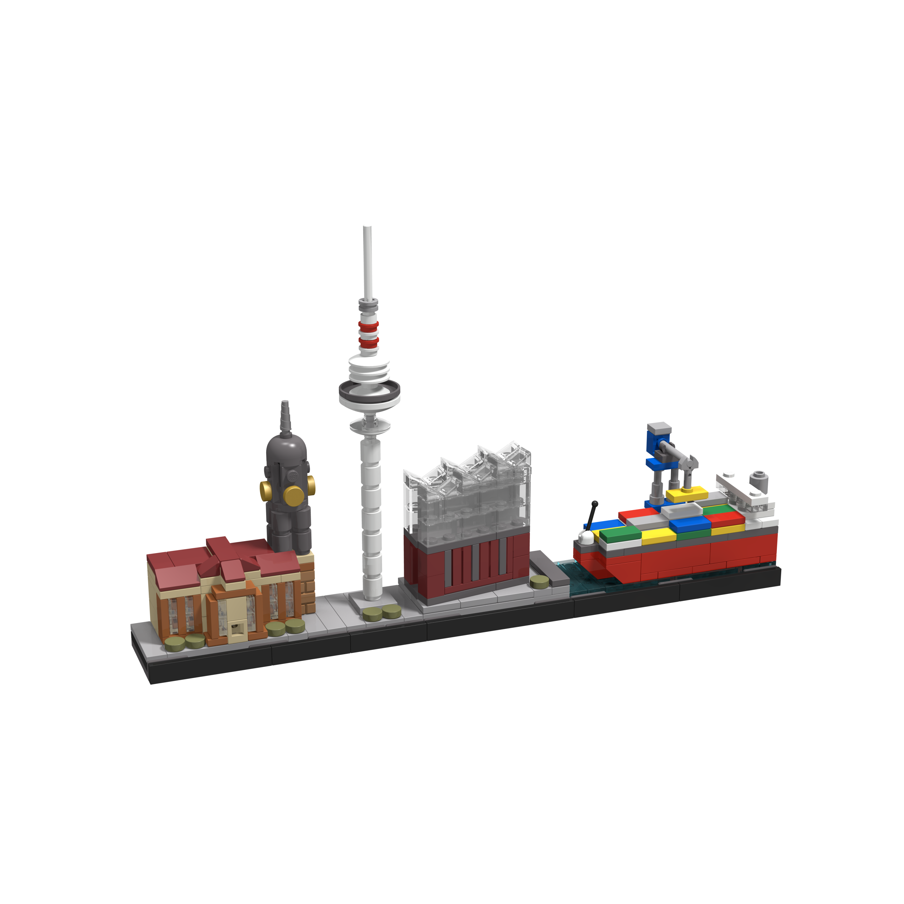 Bricksworld Architectuur Skyline Hamburg (D) Modules Rathaus, Fernsehturm, Konzertsaal & Hafen