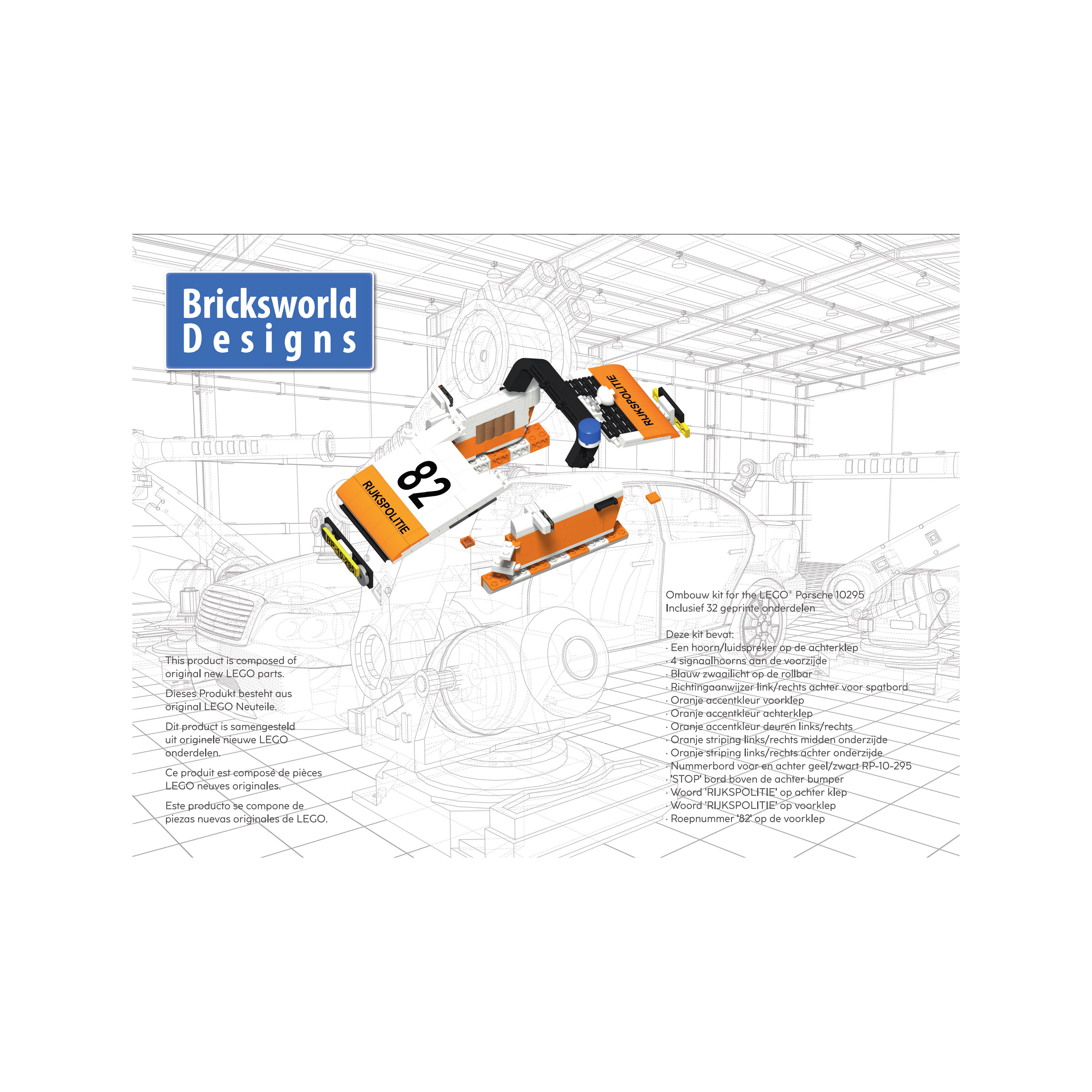 BOC-POR-RP Bricksworld Rijkspolitie ombouwkit voor LEGO 10295 Porsche 911 Targa