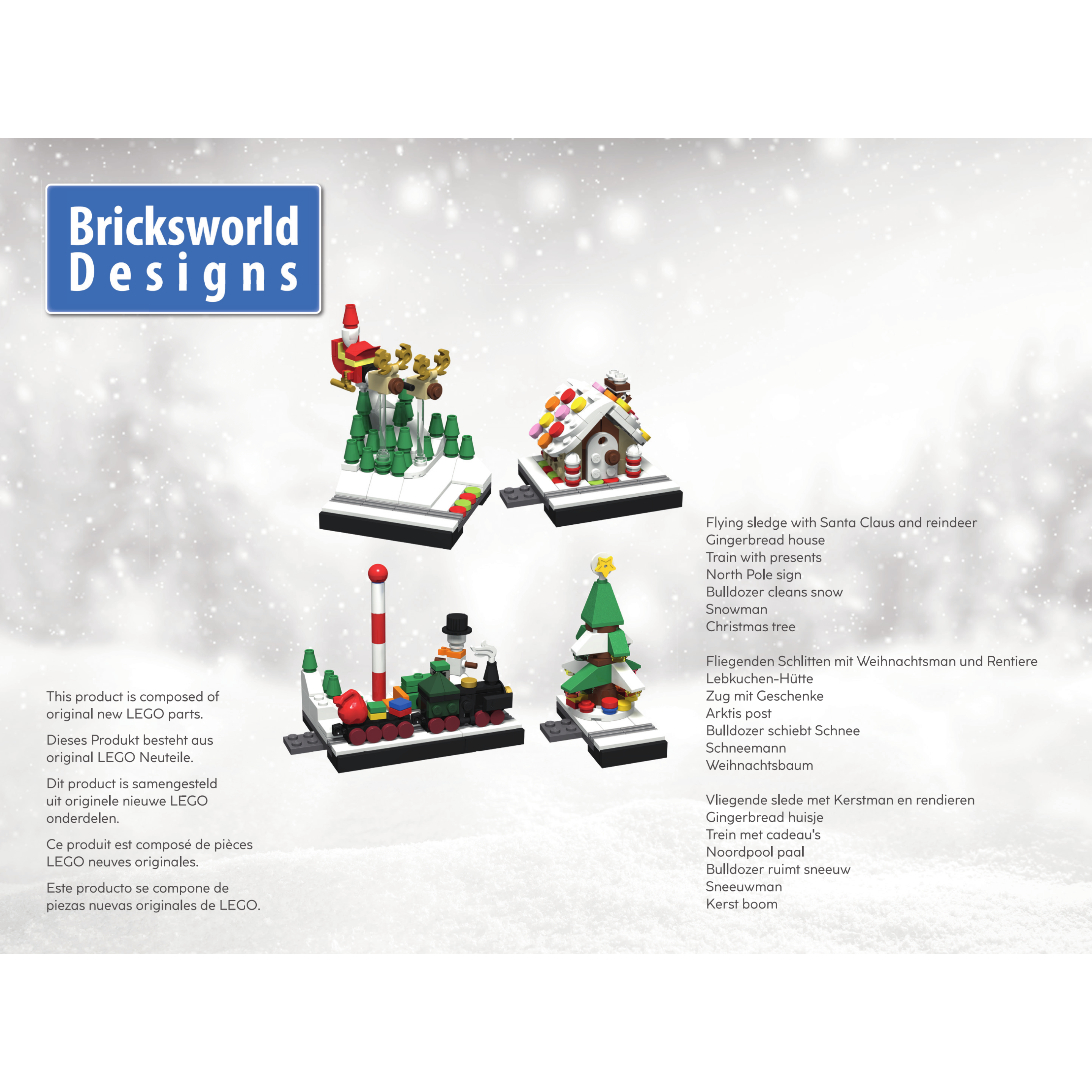 Bricksworld Bouwset Noordpool met Kerst, Rendieren, Gingerbread huisje, trein, sneeuwman & kerstboom