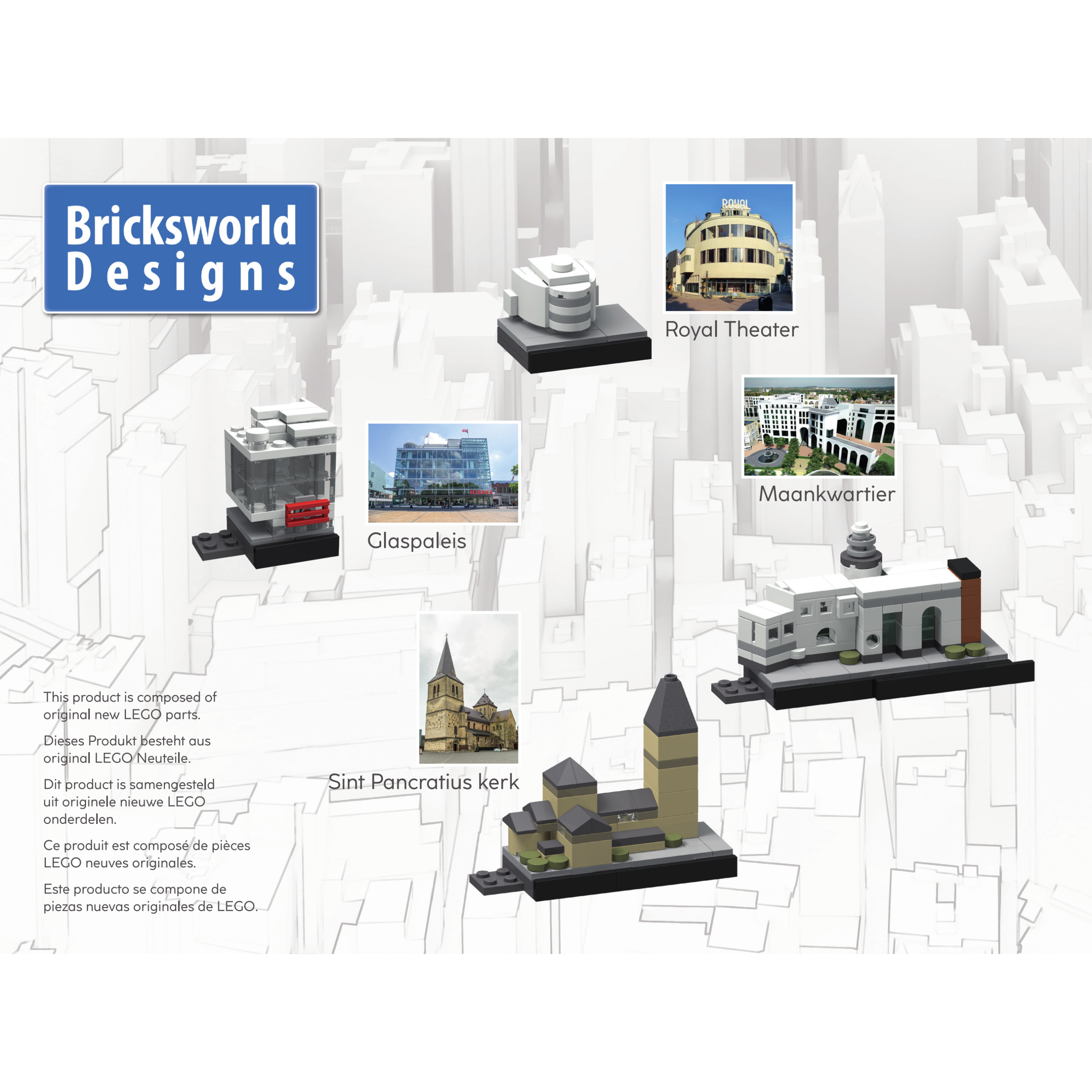Bricksworld Architectuur Skyline Heerlen (NL) Modules Royal Theater, Maankwartier, Pancratiuskerk & Schunck Glaspaleis