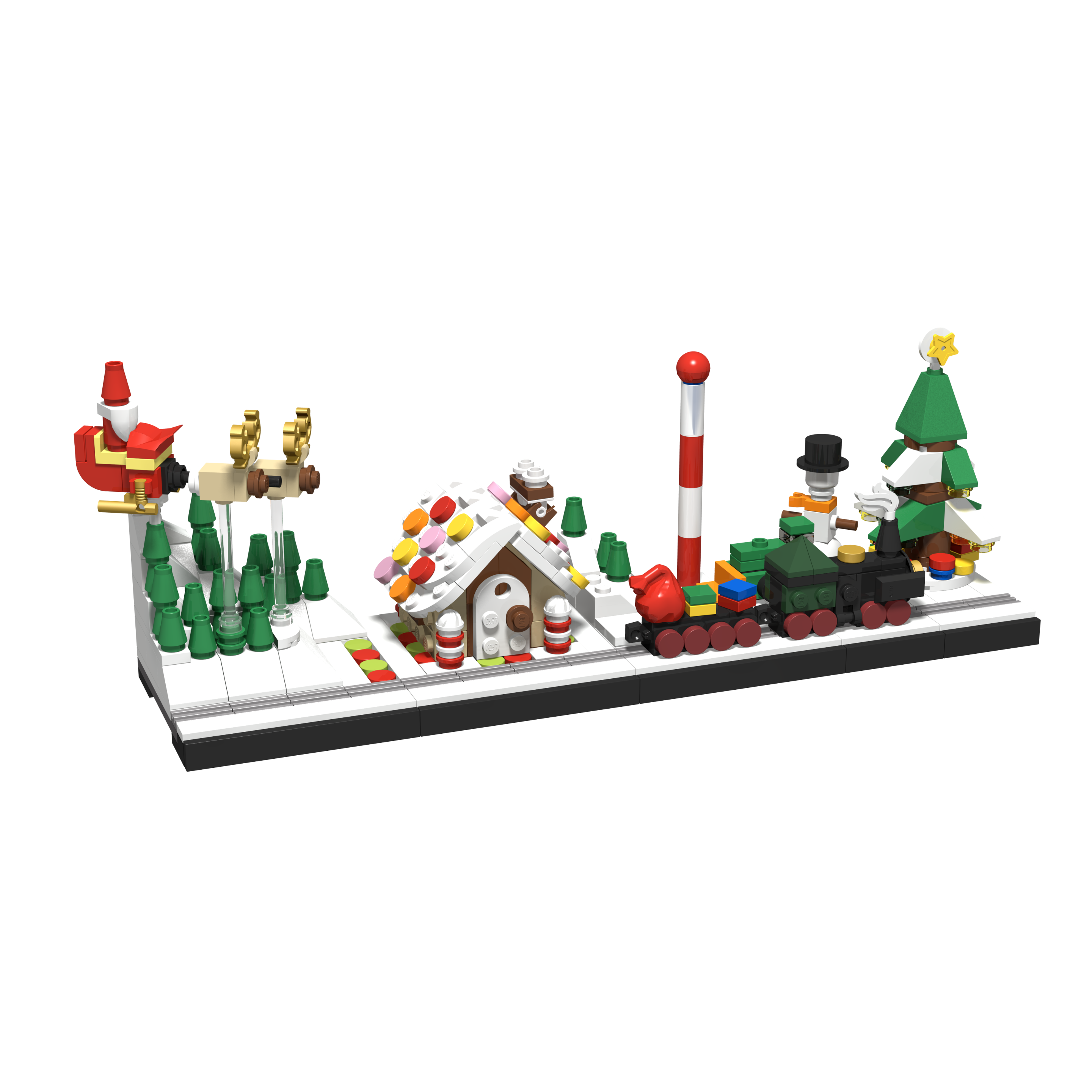 Bricksworld Bouwset Noordpool met Kerst, Rendieren, Gingerbread huisje, trein, sneeuwman & kerstboom